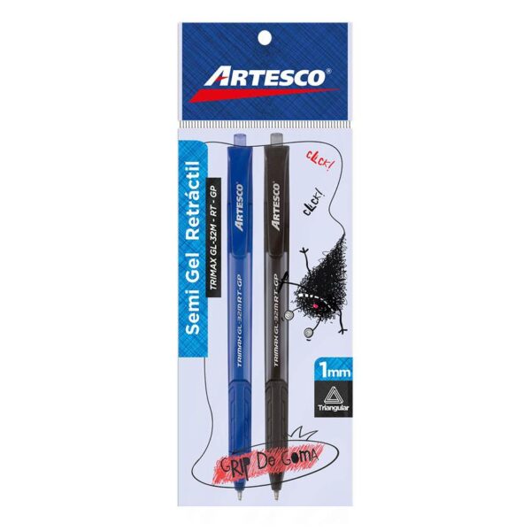 Bolígrafo Artesco Trimax Gl 32M Rt Gp Azul Y Negro X 2 Und