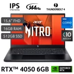 Laptop Gamer Acer Nitro V 15 de 15.6, modelo ANV15-51-711U, Intel Core i7 13620H (13va Gen), 10 núcleos, NVIDIA GeForce RTX 4050, 16GB RAM, disco sólido de 512GB