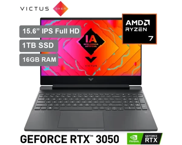Laptop Gamer HP Victus 15 de 15.6, modelo 15-FB2017LA, AMD Ryzen 7 8840H, NVIDIA GeForce RTX 3050, 16GB RAM, disco sólido de 1TB